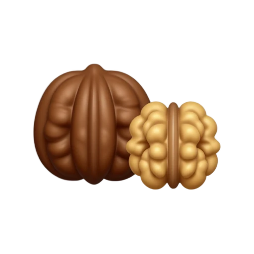 A walnut in its ridged shell beside an exposed walnut kernel