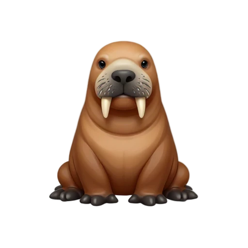 Brown walrus sitting with ivory tusks