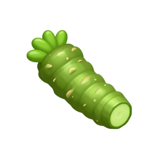 Fresh green wasabi root with knobby rings and pale cut interior
