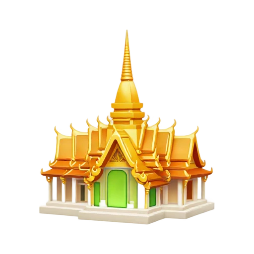 golden Thai temple roofs and bright green jade Buddha shrine, depicting Wat Phra Kaew.