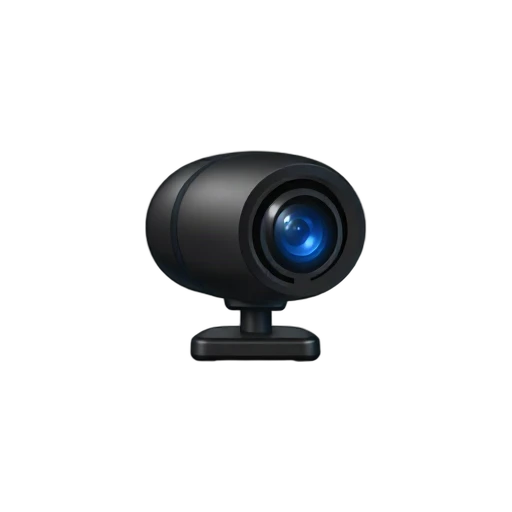 One small black webcam with a glowing blue lens on a tiny clip stand, no monitor, shadow, or scenery.