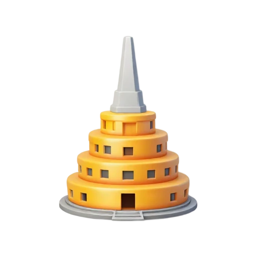 round terraced government building and narrow top section, depicting Wellington Beehive.
