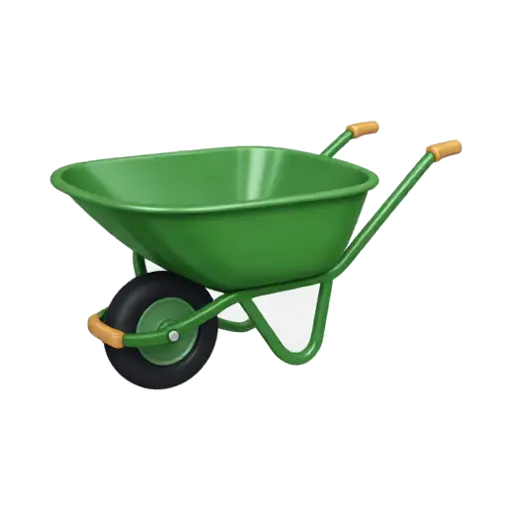 Green wheelbarrow with wooden handles