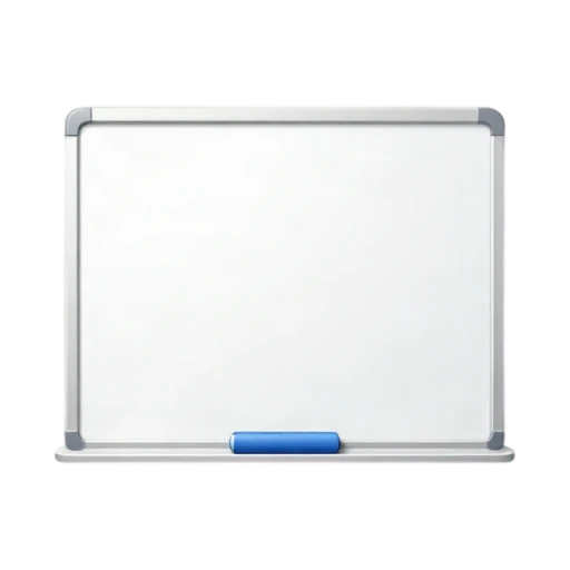 Blank whiteboard with silver frame and blue dry erase marker
