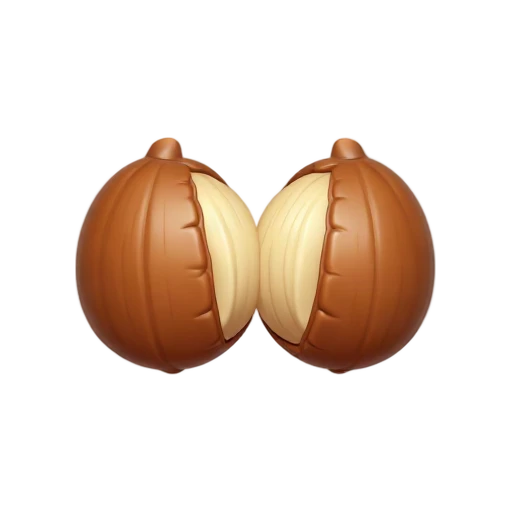 Whole nutmeg seed with a cut half showing marbled interior