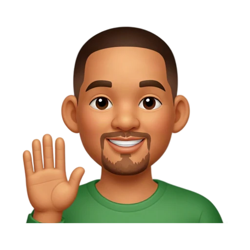 Will Smith, raising one open hand beside his shoulder in a friendly wave, wearing a green crew-neck shirt