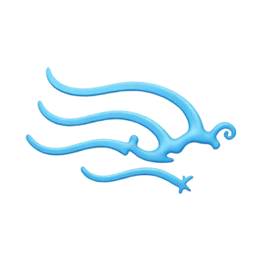 Three clean curling pale-blue gust lines sweeping to the right with small tapered ends, a simple wind symbol, no cloud, sky, shadow, or scenery.