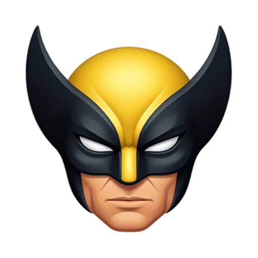 Wolverine with yellow mask with tall black ear fins and white eye slits