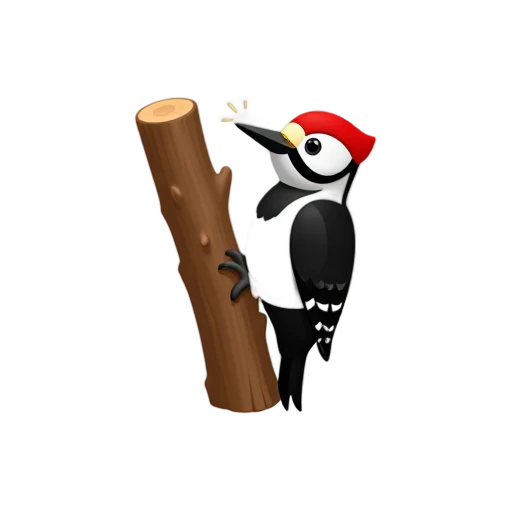 Woodpecker pecking a short tree trunk