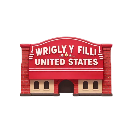Wrigley Field Marquee: red entrance marquee and brick arches.