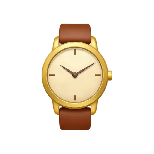 One classic gold wristwatch with a round cream face, simple dark hands, brown leather strap, front view, no readable numbers, arm, shadow, or scenery.