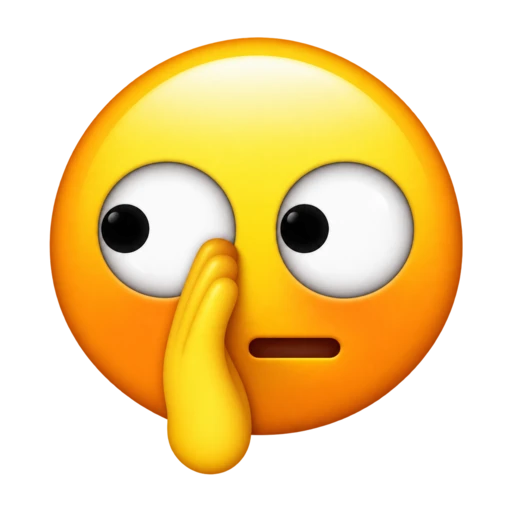 Yellow face looking sideways and cupping a hand beside its mouth to whisper