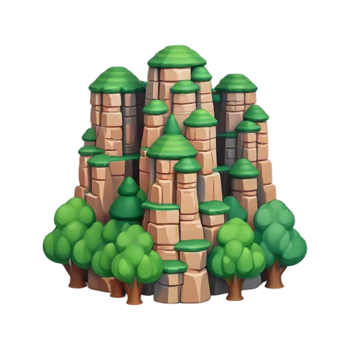 tall narrow sandstone pillars and green trees on pillar tops, depicting Zhangjiajie Sandstone Pillars.
