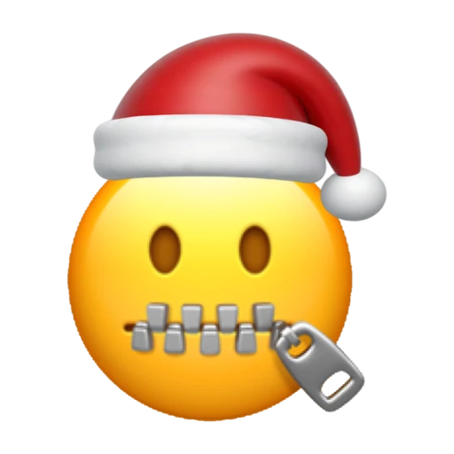 Zipped emoji face wearing a red Santa hat on a transparent background.